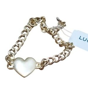 Lucky Brand Gold Tone‎ Curb Chain Heart Charm Link Bracelet NWT New
